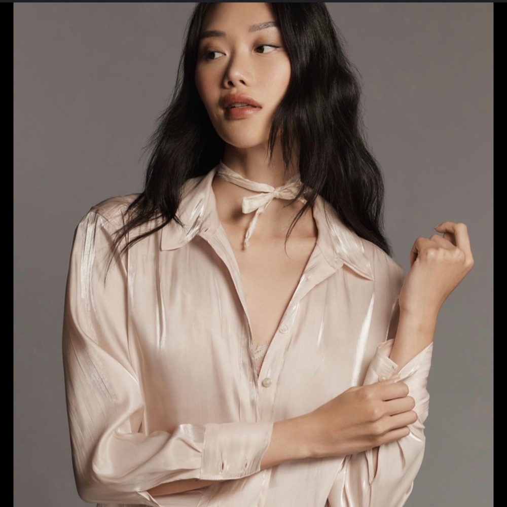 Anthropologie silky long sleeve button down shirt